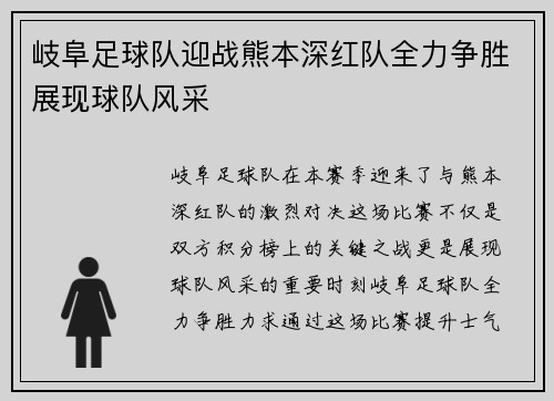 岐阜足球队迎战熊本深红队全力争胜展现球队风采