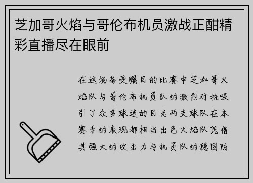 芝加哥火焰与哥伦布机员激战正酣精彩直播尽在眼前